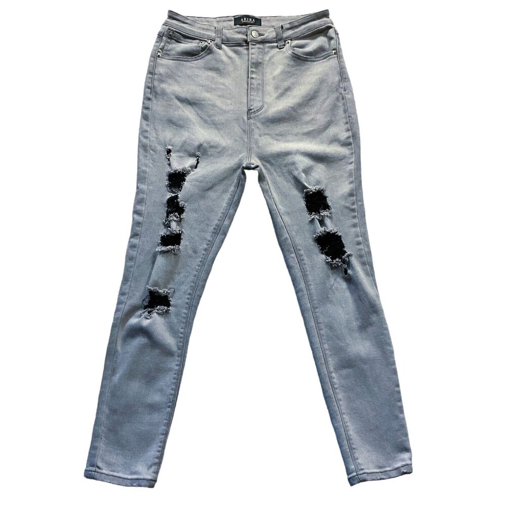 Akira Womens Jeans size 17 Junior W32 Gray Distressed Skinny x27" Cotton Stretch